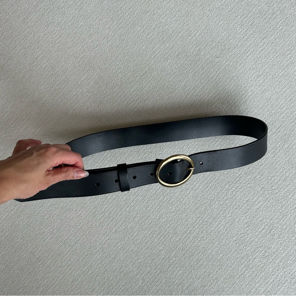 Aritzia Axillary Black Leather Belt with Gold Buckle